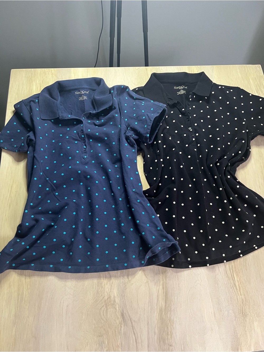 NorthCrest Classic Black Polo Top with White Logo lot of 2